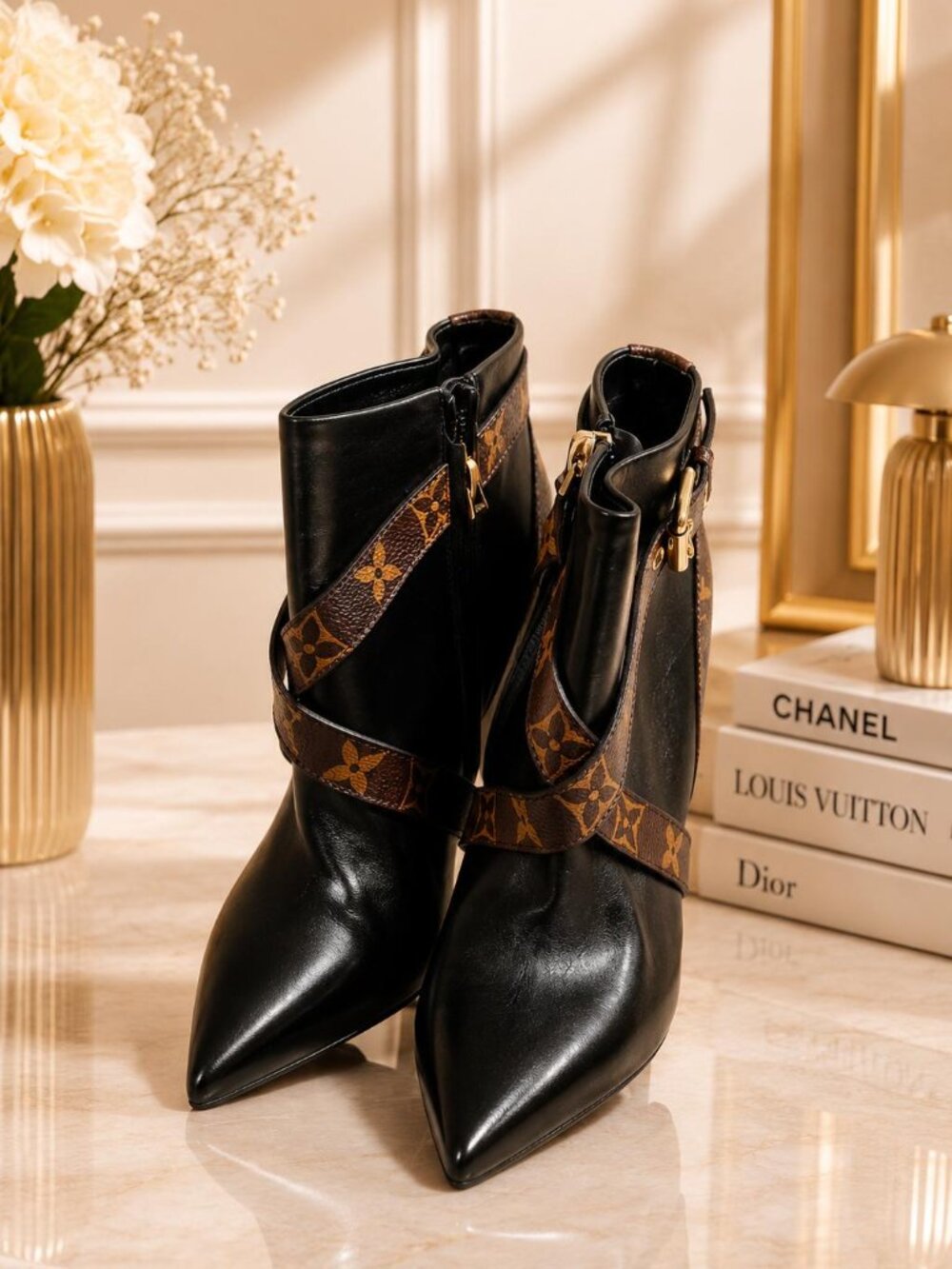 Authentic Louis Vuitton Monogram Star Trail Ankle Boots Black Leather